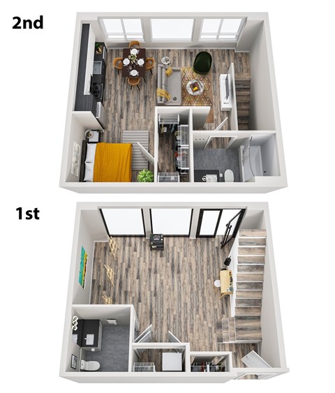 Floor plan for 1 bed, 2 baths, 1151 sqft
